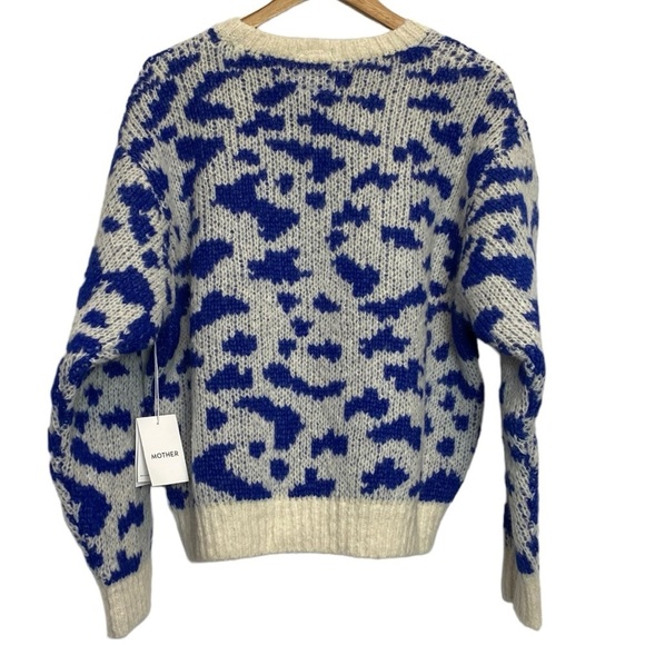 Mother Feline Friends Sweater Alpaca Crop Jumper Blue White - Picture 3 of 14